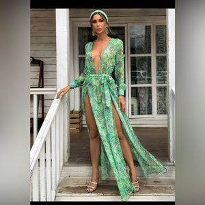 SHEIN Missord Plunging Neck Wrap Hem Belted Dress